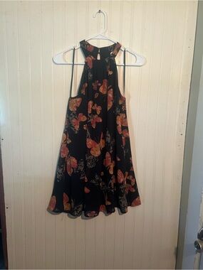 One Clothing Los Angeles Black and Orange Butterfly Print Mini Dress